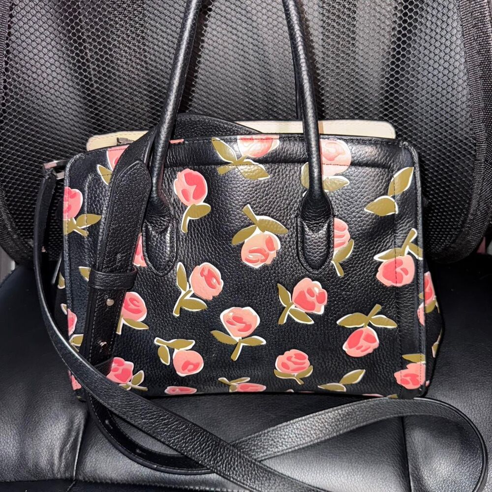 Kate Spade Pink and Black Rose Leather Satchel Handbag - Picture 6 of 6